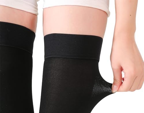 TOFLY® Thigh High Compression Stockings for Women & Men (Pair), Open Toe, Opaque 20-30 mmHg Graduated Compression Hose, Medical Compression Stockings for Varicose Veins, Edema, DVT, Travel,Black L