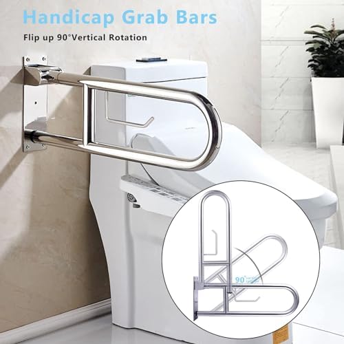 Toilet Grab Bar Stainless Steel Handicap Rails Grab Bars Bathroom Support for Elderly Disabled Safety Hand Railing Guard Frame Shower Assist Aid Handrails Hand Grips (29.5 Inches with Paper Holder)