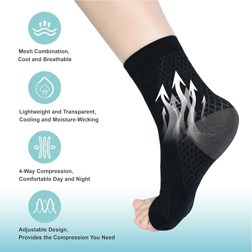 4 Pairs Neuropathy Socks for Women & Men, Toeless Plantar Fasciitis Socks for Achilles Tendonitis Relief, Arch Support, Foot Pain Relief, Compression Ankle Socks for Swelling (Black+Grey+Blue+Purple, X-Large)
