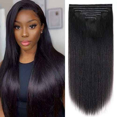 Injected Clip in Extension Human Hair Invisible Clip Ins for Women Brazilian Injected Clip ins Human Hair Natural Color 8 Pcs with 18 Clips 120g/Set (18 inch)