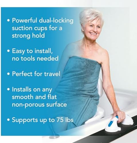 Carex Suction Shower Grab Bar – 16” Ultra Grip Shower Handle - Dual Locking Grab Bars for Bathtubs and Showers – Seniors, Disabled, Handicap, Elderly Assistance Product