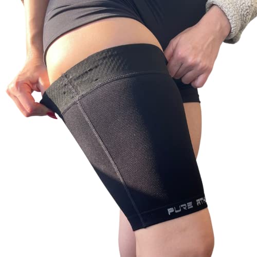 Thigh Compression Sleeve – Hamstring, Quadriceps, Groin Pull and Strains – Running, Basketball, Tennis, Soccer, Sports – Athletic Thigh Support (Single) (1 Sleeve - Midnight Black, L)