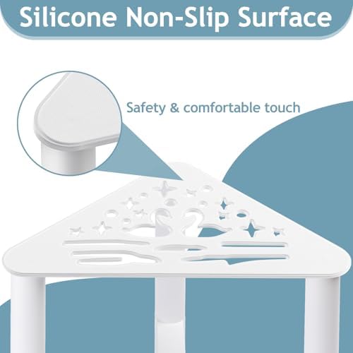 Metal Shower Foot Rest, Small Corner Shower Stool for Shaving Legs, Bathroom Bench for Inside Shower- Small Step Stools to Sit on, Bath Seat Shower with Storage Shelf for Bathroom Spa(White)