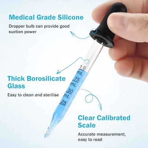 Herain 8 Pack Glass Pipette Dropper, Ear and Eye Dropper Bent & Straight Tips, 1 ml Droppers for Essential Oils, Lab, Crafts, Measuring and Transferring a Variety of Liquids