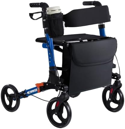 Heavy-Duty Folding Wheelchair - 330 lbs Weight Capacity, Adjustable Height, 8" All-Terrain Wheels | with Cup Holder & Breathable Seat, Portable Mobility Wheelchair for Seniors