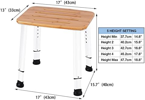 Bathroom Shower Bench Bath Stool Bathtub Seat Spa Chair Foot Rest Step, Height Adjustable Lightweight Waterproof and Rustproof, Bamboo