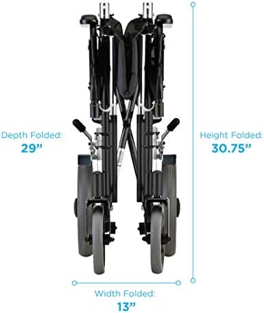 NOVA Medical Products NOVA Lightweight Transport Chair with Locking Hand Brakes, 2” Rear Wheels, Removable & Flip Up Arms for Easy Transfer, AntiTippers Included, Black, 1 Count