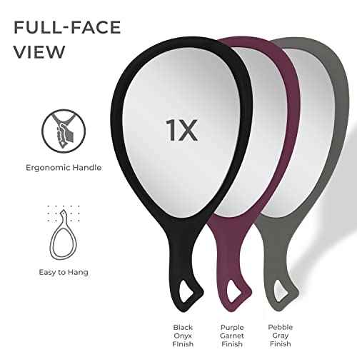 Zadro Large Hand Mirror with Handle Salon Mirrors for Hair Stylist, Big Handheld Mirror Makeup Mirror Wall Mounted Hang (Medium: 15" x 8", Black Onyx)