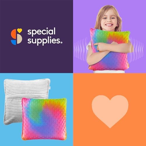 Special Supplies Vibrating Pillow Sensory Pressure Activated for Kids and Adults, 12” Plush Minky Soft Cover, Textured Therapy Stimulation Bumps- 3 Vibration Modes, Music & Voice Recording-Multi-Color