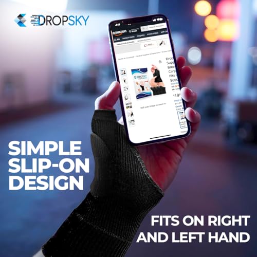 DropSky [4pcs] Gel Wrist Thumb Support Braces Soft with Gel Pad, Breathable Design, Relief Pain Carpal Tunnel, Arthritis Thumb, Fits Both Hands, Lightweight Support (Black)