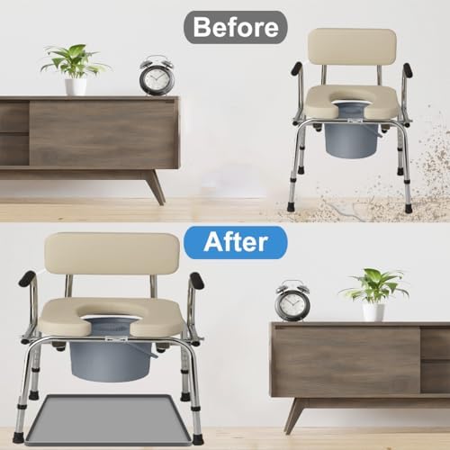 Bedside Commodes Mat Portable Bedside Toilet Mat with Raised Edge, Under Commode Chair Mat Non-Slip Recycle Commode Toilet Pad Waterproof Floor Protector, Silicone Mat for Porta Potty, 23.6"X23.6"
