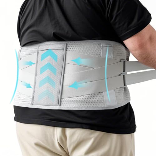 King Mills Plus Size Back Brace for Lower Back Pain, Breathable Obese Belly Support for Sciatica, Back Pain, Scoliosis, Two Sets of Support Bars. Lightweight. (Waist: 52" - 60")