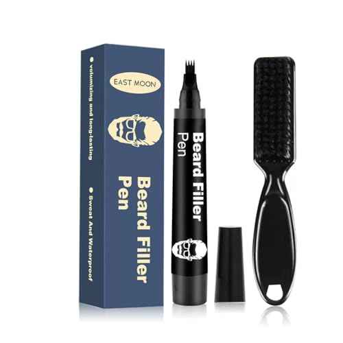 Beard Pencil Filler for Men - Water Proof Sweat Proof Long Lasting Beard Pen(With beard brush), Natural Finish for Beard,Ideal Gifts for Father Husband Boyfriends(Black)