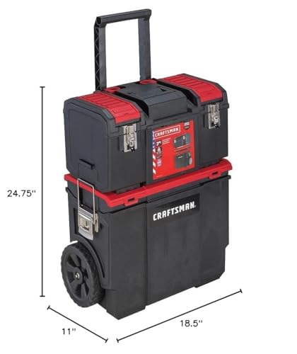 CRAFTSMAN 19-in. 3-in-1 Rolling Tool Box with Wheels, Red, Plastic, Lockable (CMST18614)