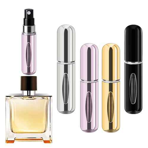 Refillable Perfume Portable Atomizer Bottle Refillable Perfume Spray, Travel Perfume (5ml, 4 Pack) (Silver, Pink, Gold, Black)