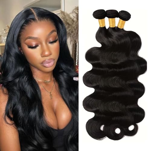Body Wave Hair Bundles - 12 14 16 Inch | 100% Unprocessed Brazilian Virgin Human Hair | 3-Pack Quick Weave Bundles with Glossy Finish for Women