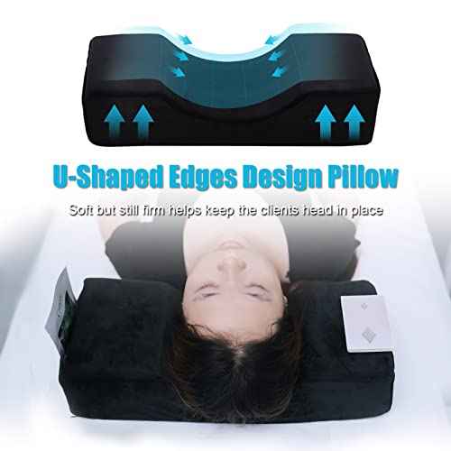 Comfortable Eyelash Extension Neck Pillow,Memory Foam Neck Contour Pillow for Sleeping Support,Beauty Salon Lash Grafting Pillow,Removable Black Velvet Cervical Pillow