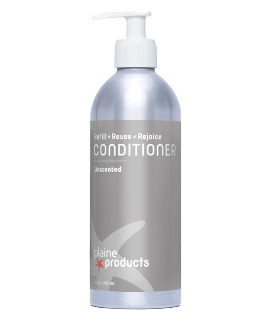 Plaine Products Eco-Friendly Conditioner - Unscented - Sulfate/Paraben/Phthalate Free, 16 oz (Refillable Aluminum Bottle with Pump)