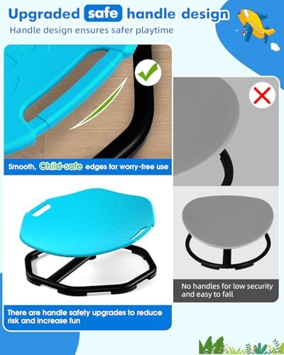 Sensory Spinning Chair with Safety Handles for Autistic Kids, Sensory Toys for Kid with ADHD Autism, Sensory Swivel Chair Sit and Spin Training Body Coordination Autism Christmas Toys for Kid - Blue