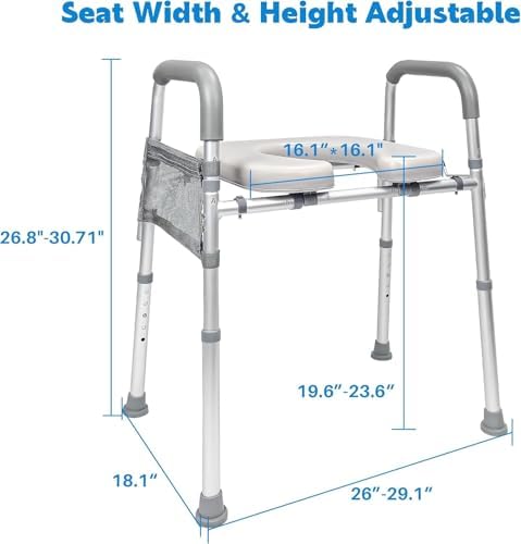 Raised Toilet Seat with Handles, Toilet Seat Risers for Seniors Width and Height Adjustable Raised Toilet Seat with Handles for Elderly