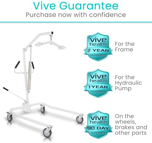 Vive Lightweight Hydraulic Patient Lift for Home Use with Sling - Portable Lift Assist System for Elderly & Disabled - Medical Transfer Aid for Floor, Falls, Car, Wheelchair & Bed - Sit to Stand Lift