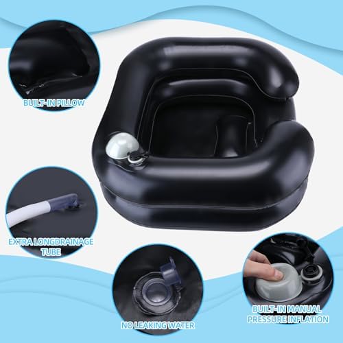 Upgraded Inflatable Hair Washing Basin with Built-in Manual Pressure Inflation, Portable Shampoo Bowl Sink for Hair Washing Station & Elderly, Disabled, Bedridden