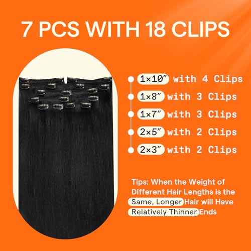 Full Shine Black Clip in Hair Extensions 24 Inch Remy Hair Extensions Clip ins Human Hair Jet Black Natural Hair Clip in Extensions for Long Hair 7 Pieces 120 G