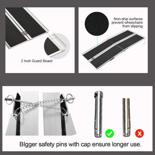 Portable Wheelchair Ramp 6FT,No-Slip Aluminum Folding Handicap Ramp 800 lbs Load Capacaity,Wheel Chair ramp for Home Steps,Stairs,car
