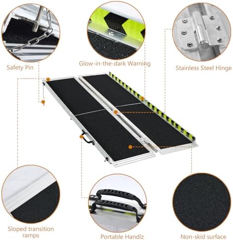 Wheelchair Ramp 6FT, Anti-Slip Aluminum Folding Handicap Portable Ramp, Wheelchair Ramps for Home Steps, Stairs, Doorways, Scooter Ramp