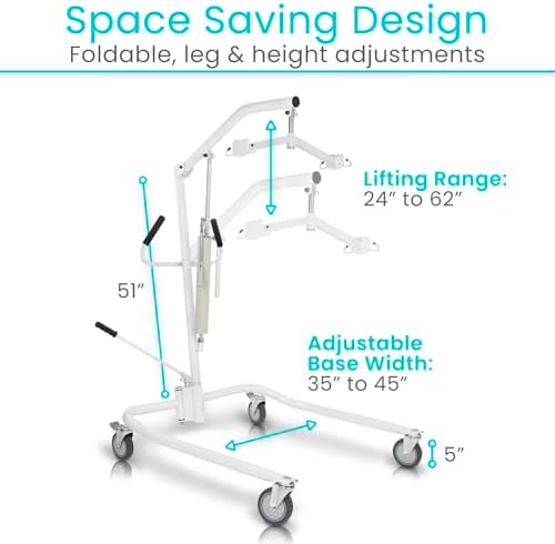 Vive Lightweight Hydraulic Patient Lift for Home Use with Sling - Portable Lift Assist System for Elderly & Disabled - Medical Transfer Aid for Floor, Falls, Car, Wheelchair & Bed - Sit to Stand Lift