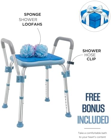 Bath Chair Bench with Arms, Medical Shower Bench Bath Stool Safety Seat for Elderly, Adults, Disabled, Blue Shower Stools
