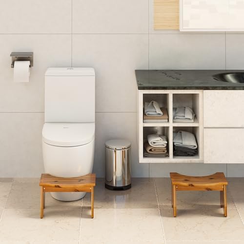 HOLANA 9" Acacia Poop Stool for Bathroom Adults - Squatting Toilet Stool for Kids - Pooping Stool Squat with Anti Slip Layer - Bathroom Stools for Sitting/Travel (Acacia Wood 9 Inch Height)