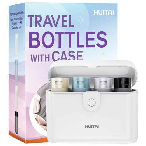Travel Bottles with Case, 4x2oz TSA Approved, Leak-Proof, Press to Unlock, Compact & Portable Travel Toiletries (White)
