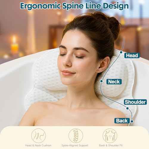Bath Pillows for Tub ? Bathtub Pillow with Head, Neck & Shoulder Support, Non-Slip Tub Pillow for Bathtub & Jacuzzi, Breathable Bath Tub Pillow with Wash Bag, Bath Accessories Gift for Women & Men