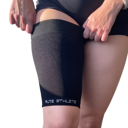 Thigh Compression Sleeve – Hamstring, Quadriceps, Groin Pull and Strains – Running, Basketball, Tennis, Soccer, Sports – Athletic Thigh Support (Single) (2 Sleeves - Midnight Black, M)