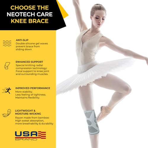 NeoTech Care Knee Support Brace - Breathable - Men, Women, Right or Left (Gray, Size S, 1 Pair)