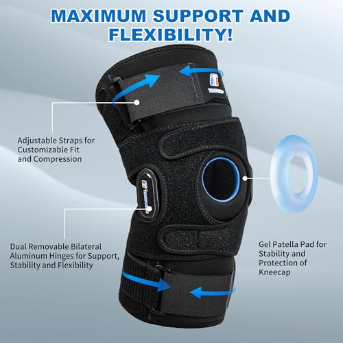 Plus Size Knee Brace for Women & Men, Patella Gel & Side Stabilizers for ACL, Meniscus Tear, Arthritis, Joint Pain and Injury Recovery, Hinged Knee Brace with Maximum Support and Strong Stability