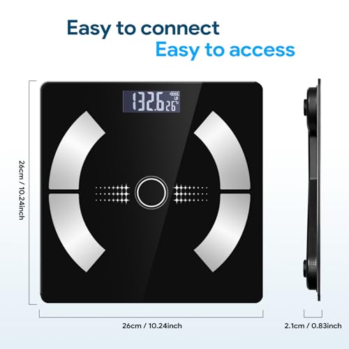 Smart Digital Body Fat Scale, Accurate LED Display Bathroom Scale with Mobile App for Body Composition Analysis - (Black)