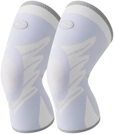 Sports Slim Knee Braces for Women - No-Slip Knee Compression Sleeve for Dance, Yoga, Knee Support for Knee Pain, Joint Pain Relief(Bright White, M, 2 Pack)