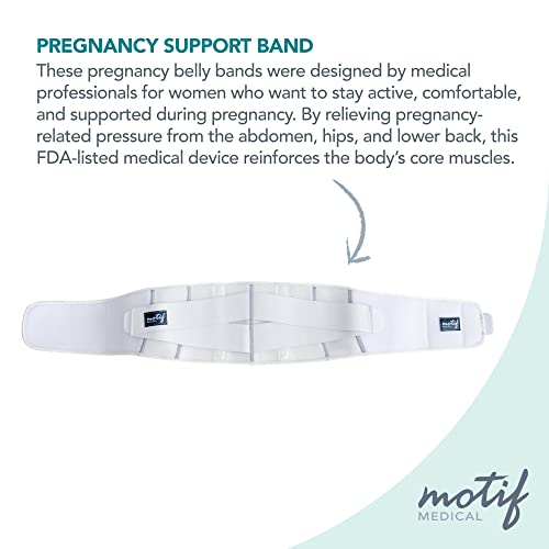 Motif Medical Pregnancy Support Band – Breathable, Adjustable Pregnancy Belly Support Band - Maternity Support Band Relieves Pressure on Abdomen, Lower Back, Hips & Pelvis (Medium, White)