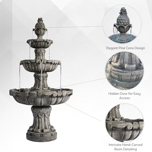 XBrand 58.3" Leaf Classic Bird Bath Water Fountain, 3-Tier, Outdoor Garden, with Pump, White Resin, Yard, Lawn, Porch Décor