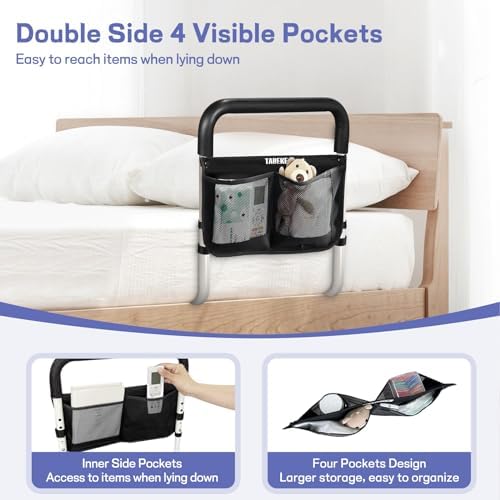 TABEKE Bed Rails for Elderly Adults, Adjustable Bed Assist Rails for Seniors, Portable Bed Support Bar Mobility Assistant with Foam Handle & Double Side Storage Bag Fits King, Queen, Full, Twin Bed