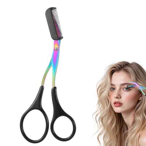 Eyebrow Trimmer Scissor, 2-in-1 Professional Eyebrow Scissor with Comb, Stainless Steel Precision Eyebrow Cutter, Curved Eye Brow Razor, Portable Hair Removal Makeup Tool for Women and Men (Black)