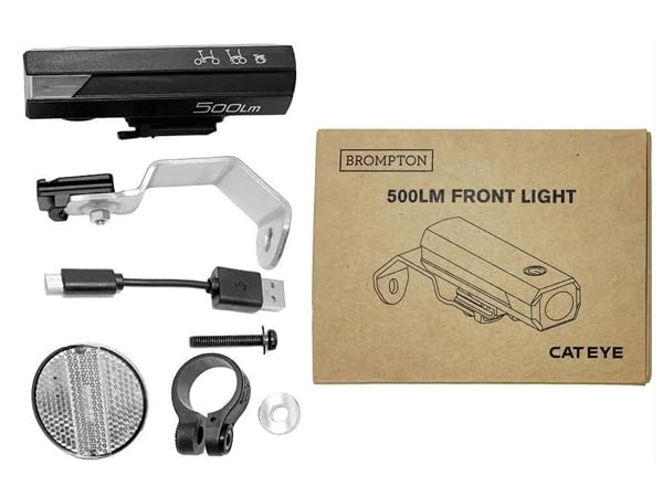 Brompton Front USB Rechargeable Bike Light – 500 Lumens | Handlebar Mount | Lithium Battery | Black