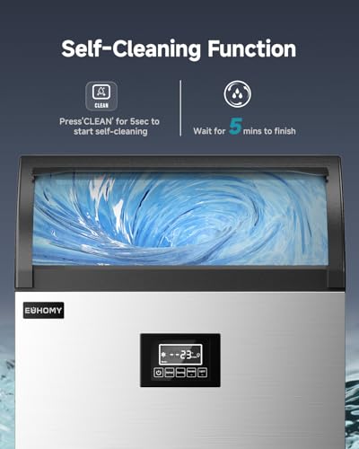 EUHOMY Commercial Ice Maker,350lbs/24H,Stainless Steel Under Counter Ice Machine with Water Filter,44lbs Storage Capacity, 126 Cubes in 8-12 Mins, Freestanding Ice Machine for Home/Bar/Cafe/Restaurant