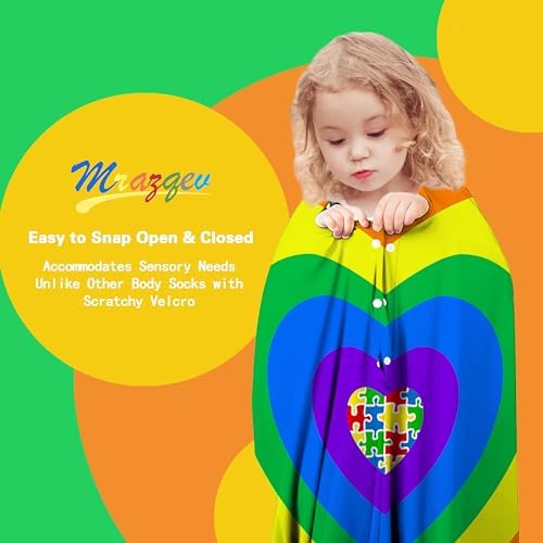 World Autism Awareness Sensory Body Sock Full-Body Wrap - Help Children with Autism to Relieve Stress - Stretchy Breathable Sensory Sack for Boys, Girls (Small)