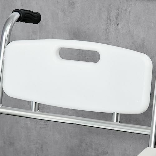 HOMCOM 3-in-1 Shower Commode Wheelchair, Transport Beside Commode Chair, Waterproof Rolling Over Toilet Chair 330 lbs. Weight Capacity with Padded Seat, White
