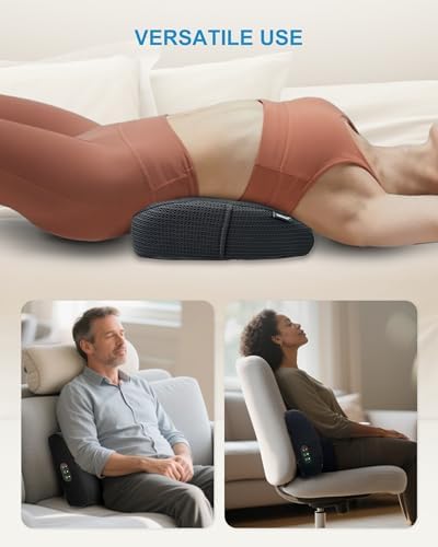 Lumbar Support Pillow for Office Chair - Heated Back Support Pillow with Vibration Massage, Ergonomic Back Massager for Chair, Adjustable Vibration, 2 Heat Levels, Gifts