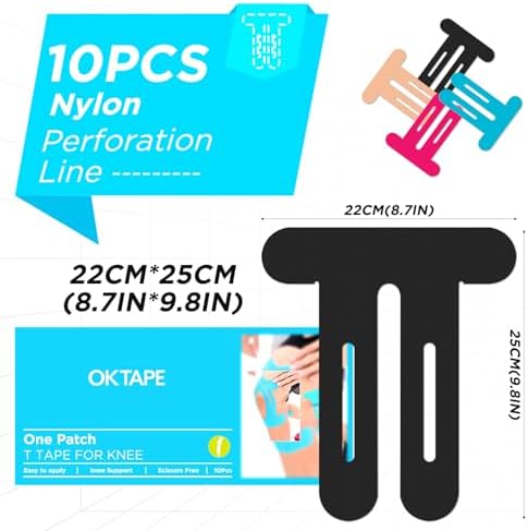 OK TAPE Nylon Kinesiology Tape for Knee, 10 Pcs Stretchable on Four Sides Precut Strips, Athletic Tape for Knee Support & Stability,Breathable and Hypoallergenic, Black