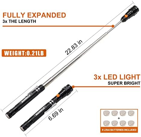LED Magnetic Pickup Tools, Fathers Day Dad Gifts from Daughter Wife Son, Telescoping Magnetic Flashlights with Extendable Magnet Stick, Birthday Gifts for Men, Him, Dad, Boyfriends, Black